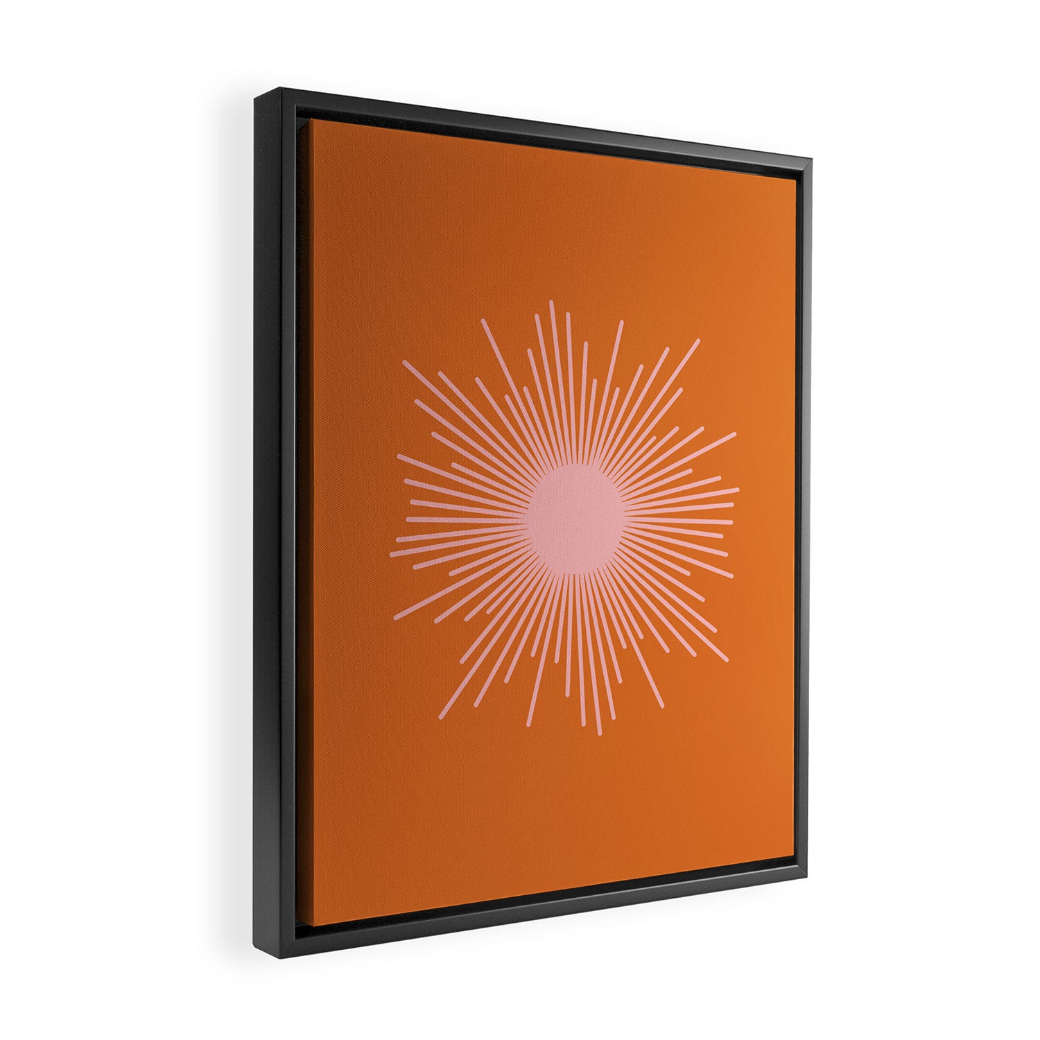 Sunburst - Minimalist Mid Century Modern Sun in Pink and Orange Framed Canvas Print Gallery Image 2