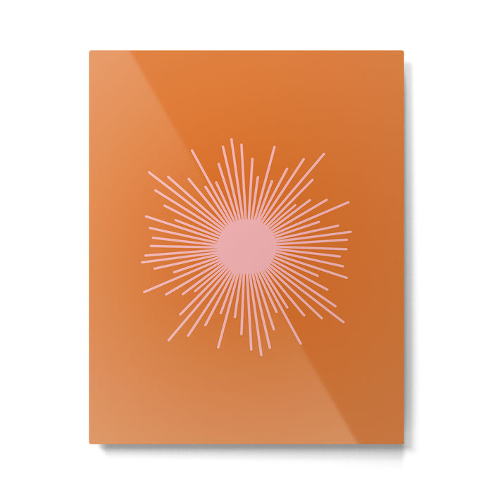 Sunburst - Minimalist Mid Century Modern Sun in Pink and Orange Metal Print Gallery Image 1