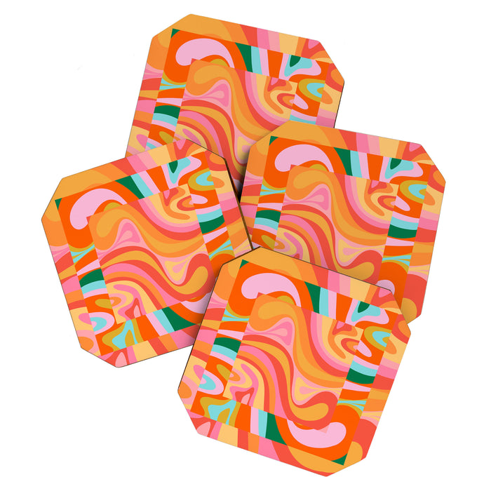 Super Trippy Retro Psychedelic Regress Multi Color Abstract Pattern Pink Orange Coaster Gallery Image 1