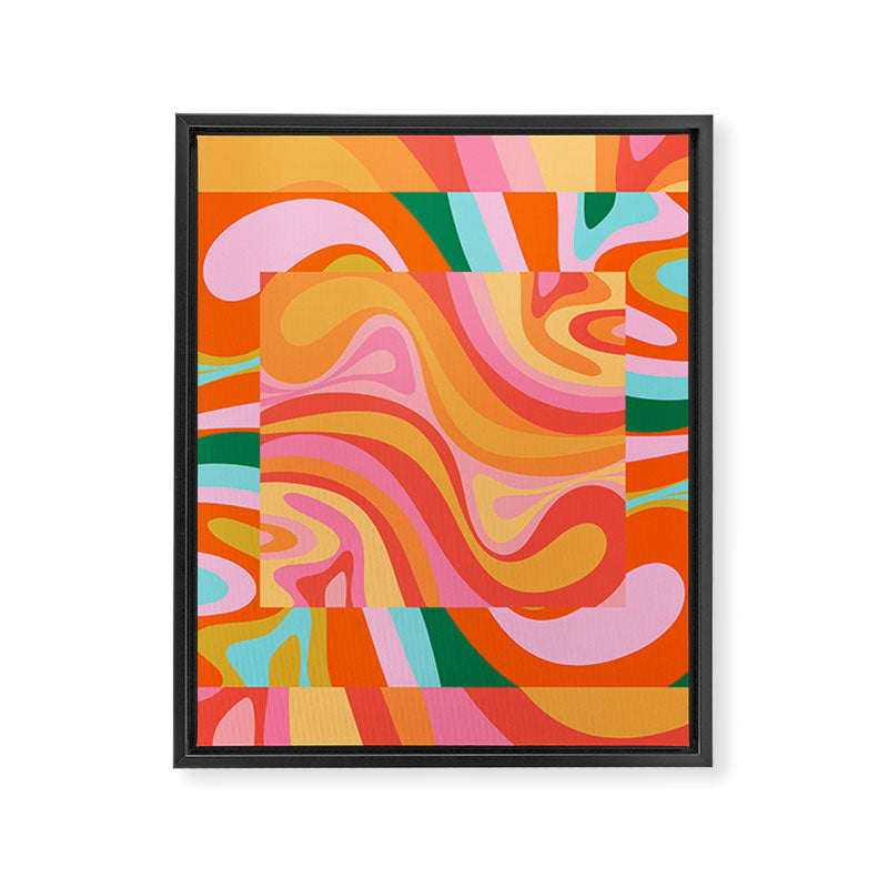 Super Trippy Retro Psychedelic Regress Multi Color Abstract Pattern Pink Orange Framed Canvas Print Gallery Image 8