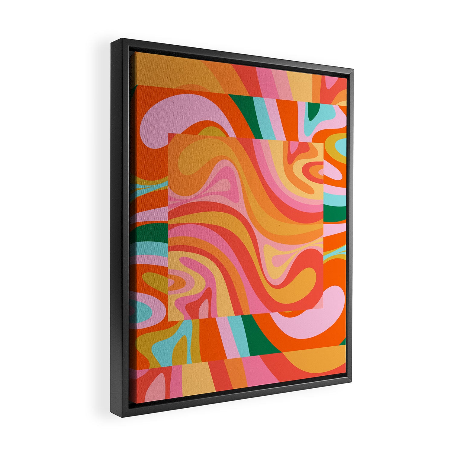Super Trippy Retro Psychedelic Regress Multi Color Abstract Pattern Pink Orange Framed Canvas Print Gallery Image 2