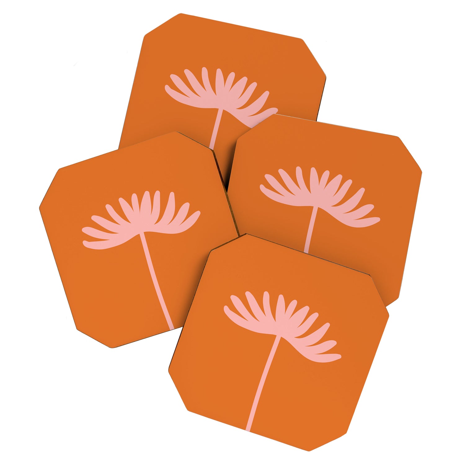 Tall Flower - Floral Minimalism in Pink and Orange Coaster Gallery Image 1