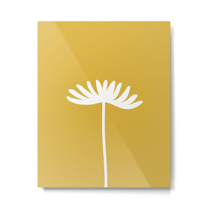 Tall Flower Minimalist Floral in White and Light Mustard Metal Print Gallery Image 1