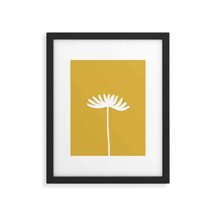 Tall Flower Minimalist Floral in White and Light Mustard Framed Art Print Gallery Image 1