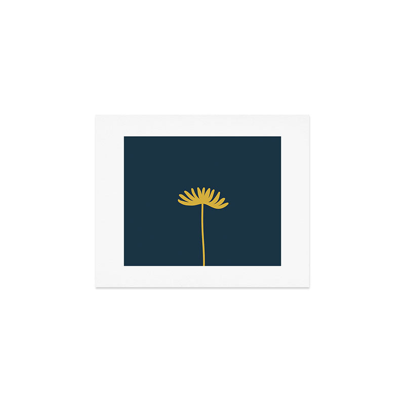 Tall Flower - Minimalist Floral in Light Mustard and Navy Blue Art Print Gallery Image 1