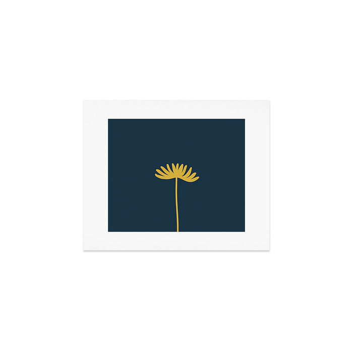Tall Flower - Minimalist Floral in Light Mustard and Navy Blue Art Print Gallery Image 1