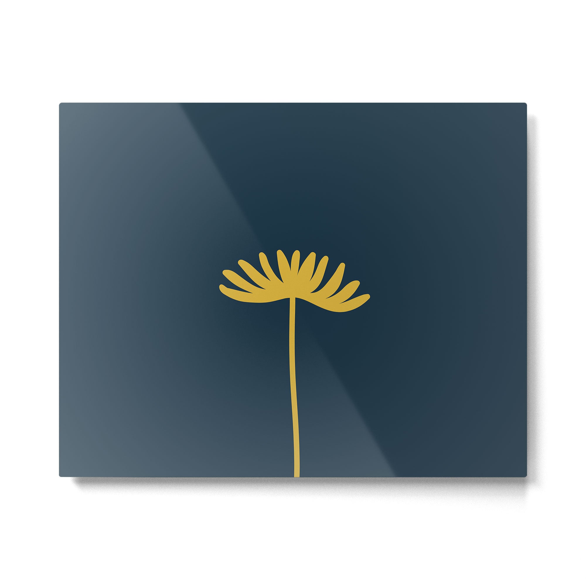 Tall Flower - Minimalist Floral in Light Mustard and Navy Blue Metal Print Gallery Image 6