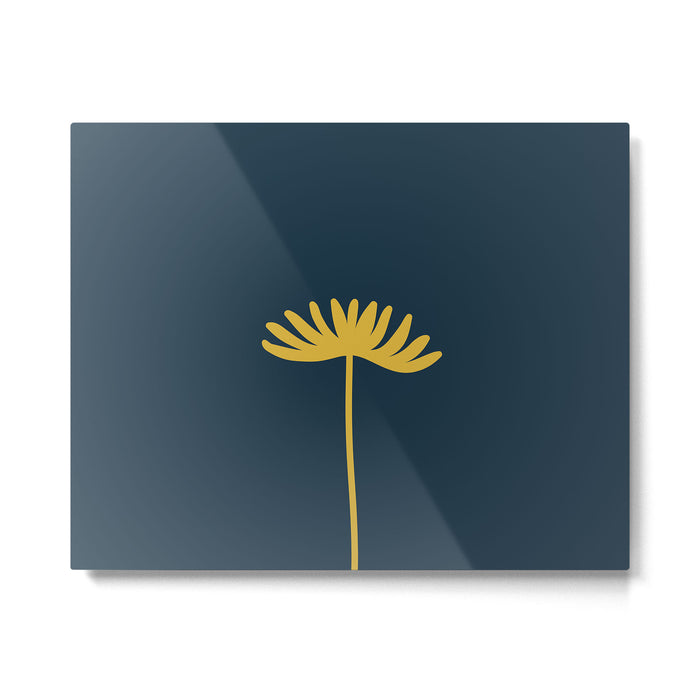 Tall Flower - Minimalist Floral in Light Mustard and Navy Blue Metal Print Gallery Image 1