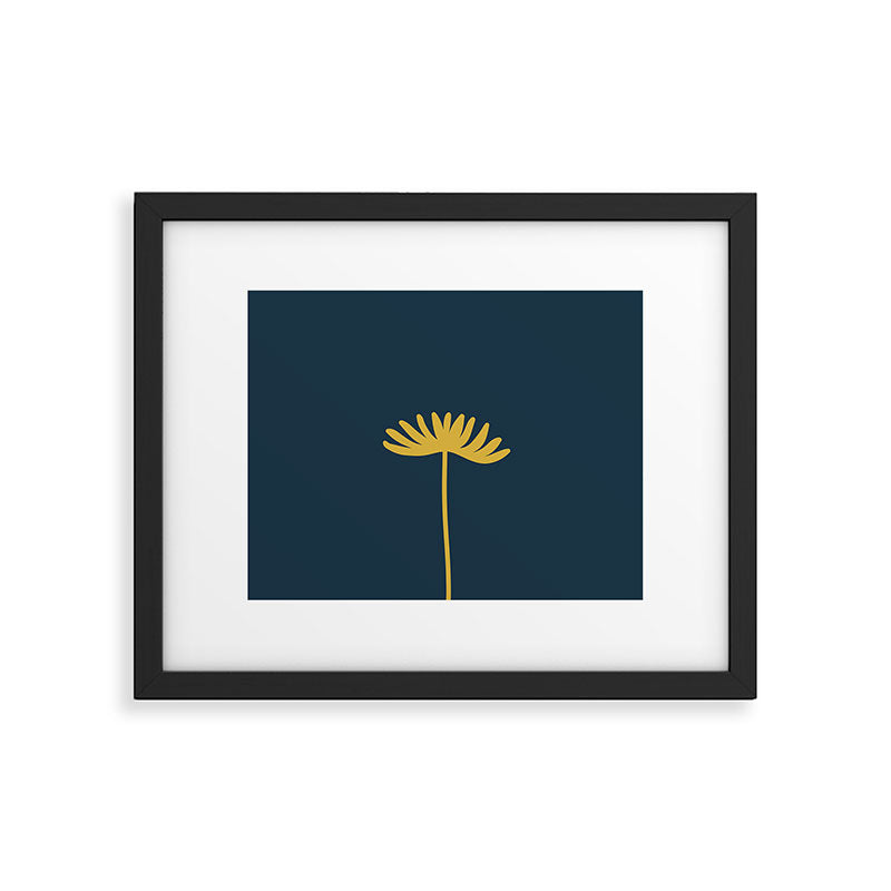 Tall Flower - Minimalist Floral in Light Mustard and Navy Blue Framed Art Print Gallery Image 6