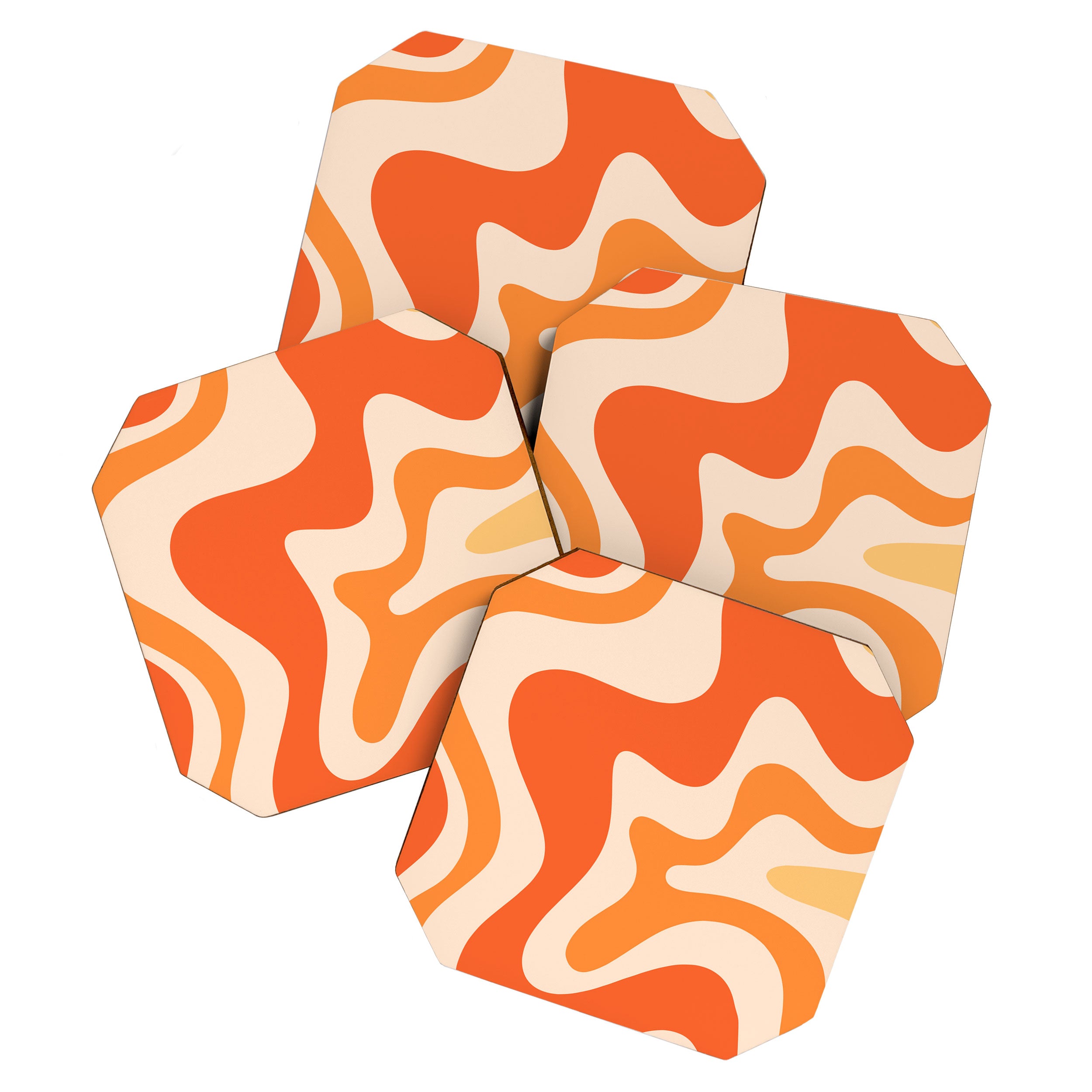 Tangerine Liquid Swirl Retro Abstract Pattern Coaster Gallery Image 1