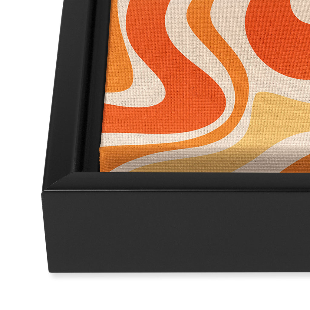 Tangerine Liquid Swirl Retro Abstract Pattern Framed Canvas Print Gallery Image 3