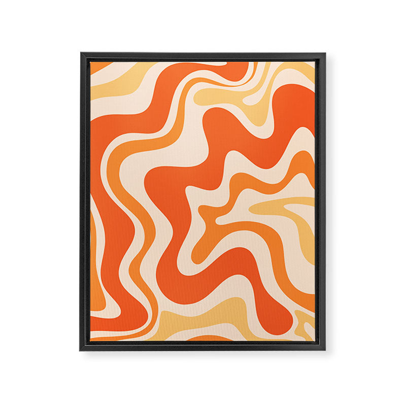Tangerine Liquid Swirl Retro Abstract Pattern Framed Canvas Print Gallery Image 8