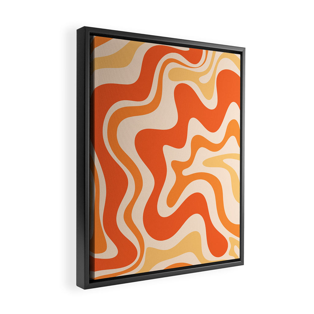 Tangerine Liquid Swirl Retro Abstract Pattern Framed Canvas Print Gallery Image 2