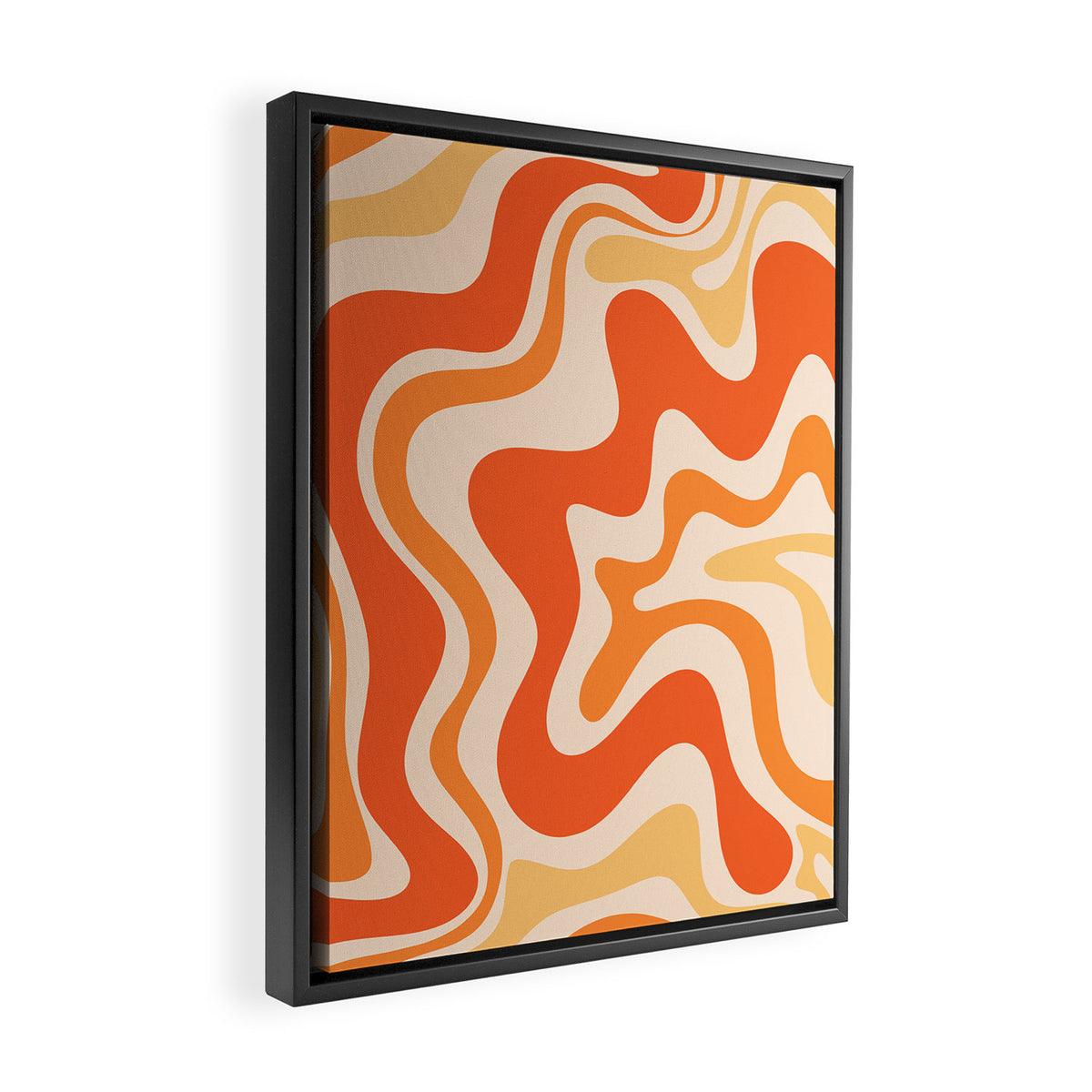 Tangerine Liquid Swirl Retro Abstract Pattern Framed Canvas Print Gallery Image 2