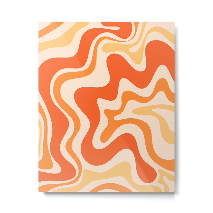 Tangerine Liquid Swirl Retro Abstract Pattern Metal Print Gallery Image 1