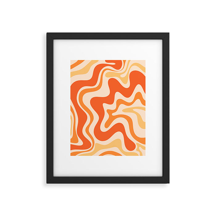 Tangerine Liquid Swirl Retro Abstract Pattern Framed Art Print Gallery Image 1
