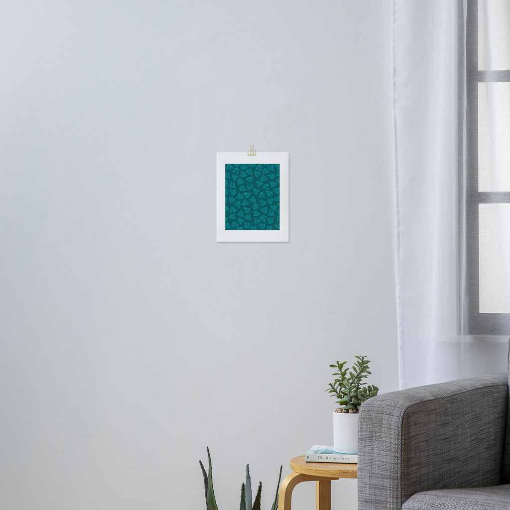 Teal Green Wispy Leaves Contemporary Abstract Botanical Pattern Art Print Gallery Image 3