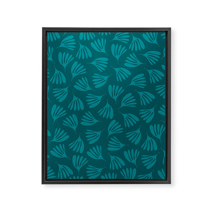 Teal Green Wispy Leaves Contemporary Abstract Botanical Pattern Framed Canvas Print Gallery Image 1