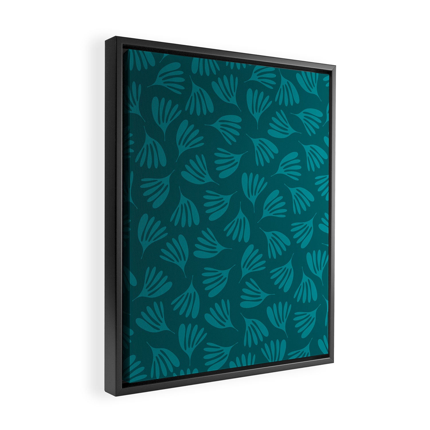 Teal Green Wispy Leaves Contemporary Abstract Botanical Pattern Framed Canvas Print Gallery Image 2