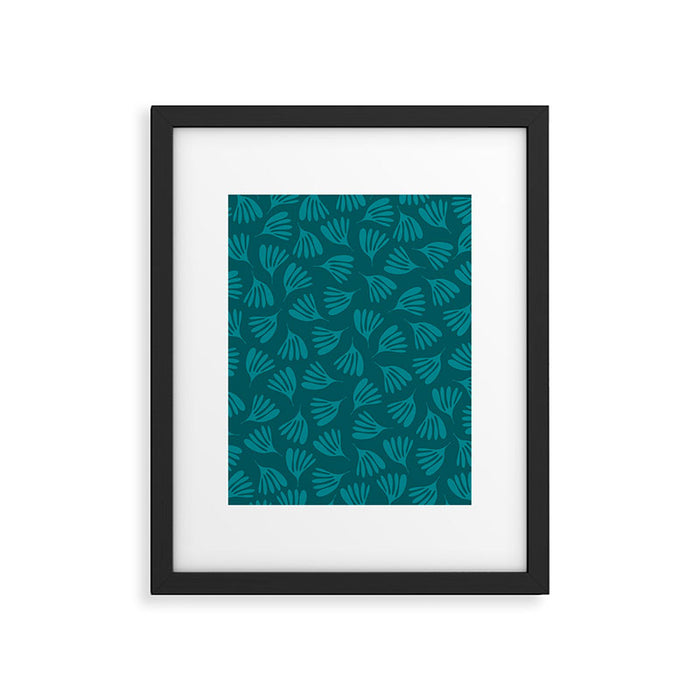 Teal Green Wispy Leaves Contemporary Abstract Botanical Pattern Framed Art Print Gallery Image 1