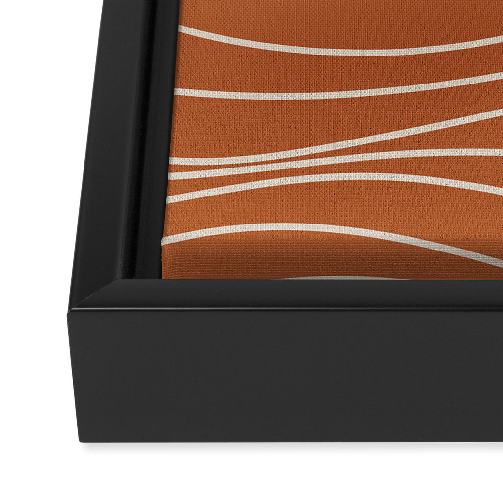 Terra Waves Abstract Minimalist Line Pattern in Clay and Putty Framed Canvas Print Gallery Image 3