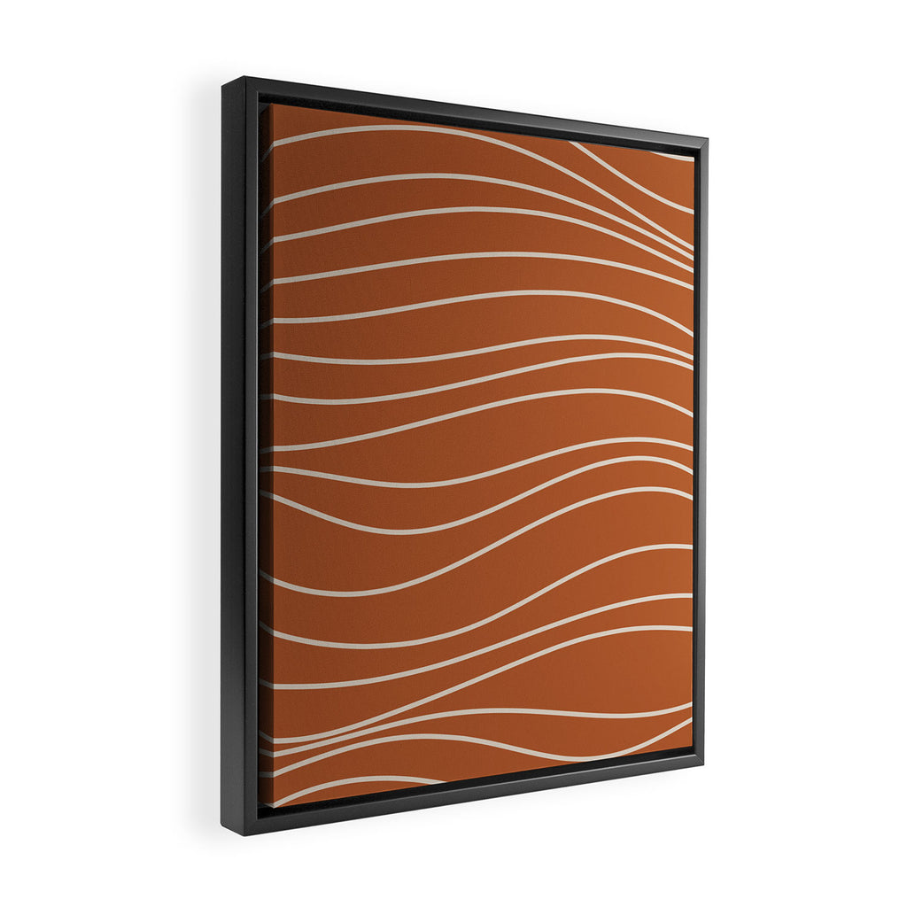 Terra Waves Abstract Minimalist Line Pattern in Clay and Putty Framed Canvas Print Gallery Image 2
