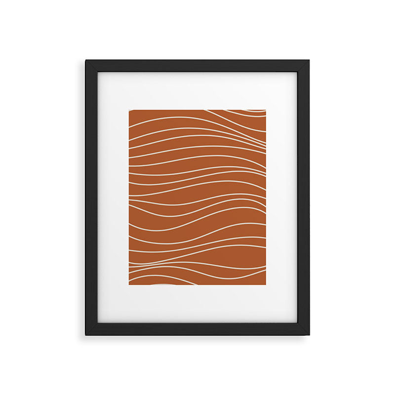 Terra Waves Abstract Minimalist Line Pattern in Clay and Putty Framed Art Print Gallery Image 5