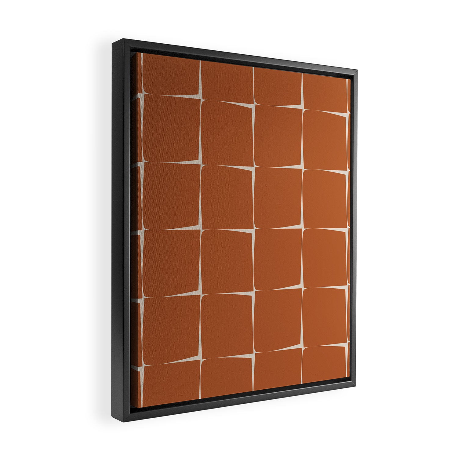 Terracotta Rust Minimal Midcentury Modern Flux Check Grid Pattern Framed Canvas Print Gallery Image 2