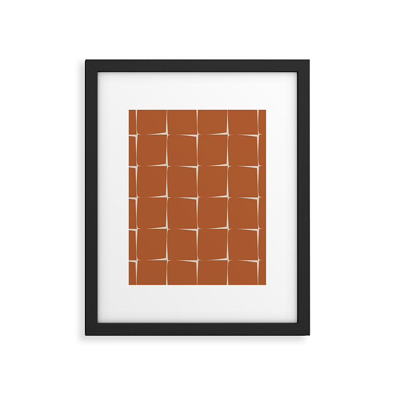 Terracotta Rust Minimal Midcentury Modern Flux Check Grid Pattern Framed Art Print Gallery Image 6