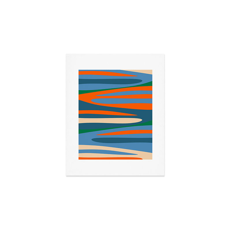 Terzo Stripes Vertical Abstract Pattern Blue Orange Green Beige Art Print Gallery Image 1