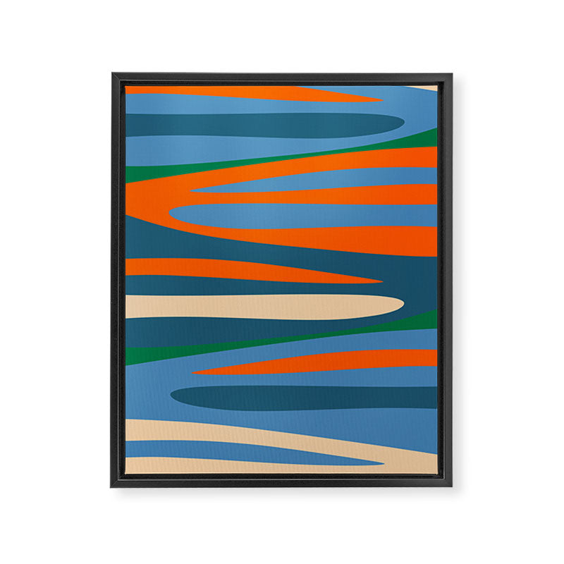 Terzo Stripes Vertical Abstract Pattern Blue Orange Green Beige Framed Canvas Print Gallery Image 6