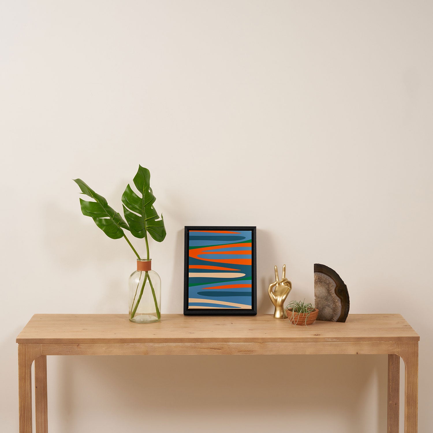 Terzo Stripes Vertical Abstract Pattern Blue Orange Green Beige Framed Canvas Print Gallery Image 4