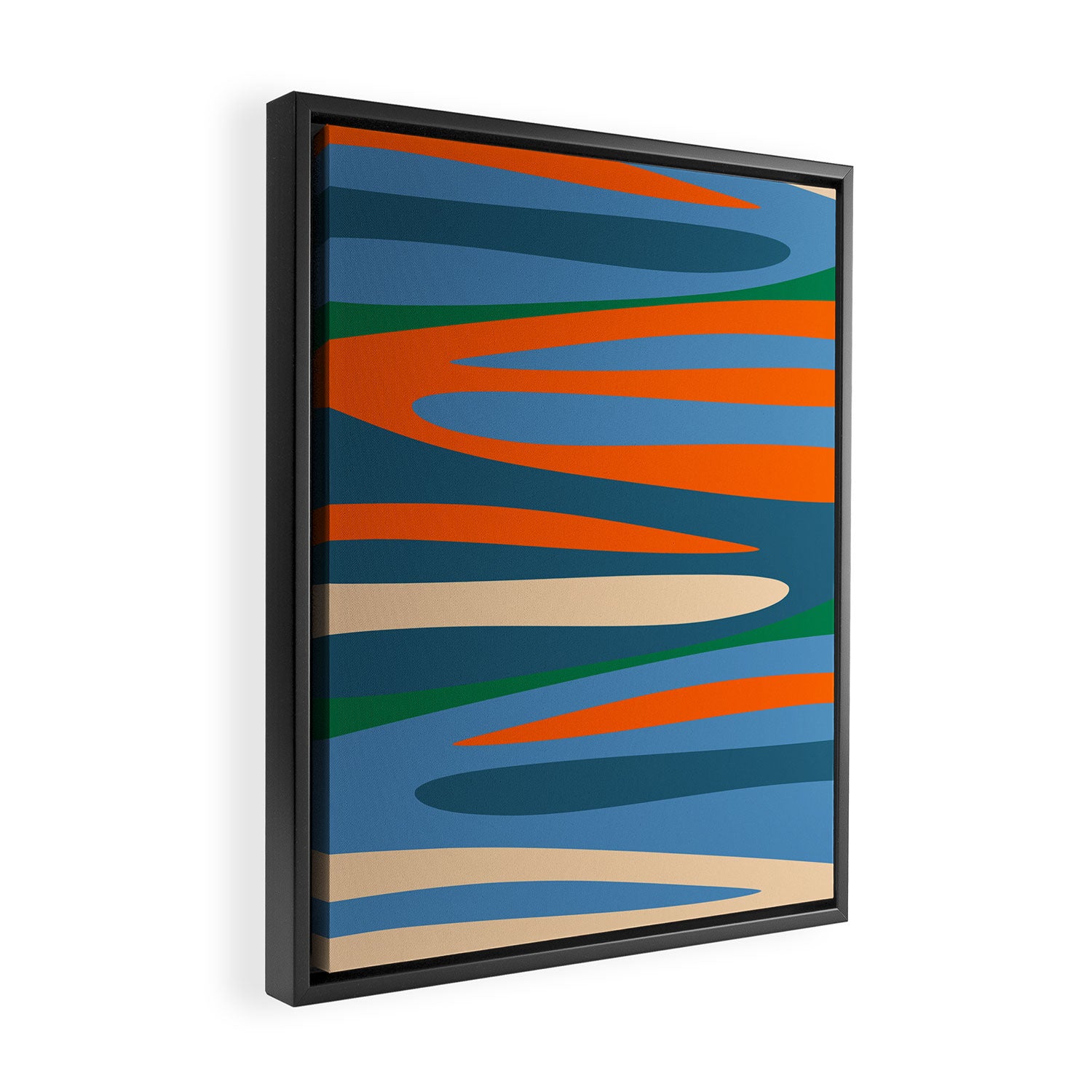 Terzo Stripes Vertical Abstract Pattern Blue Orange Green Beige Framed Canvas Print Gallery Image 2