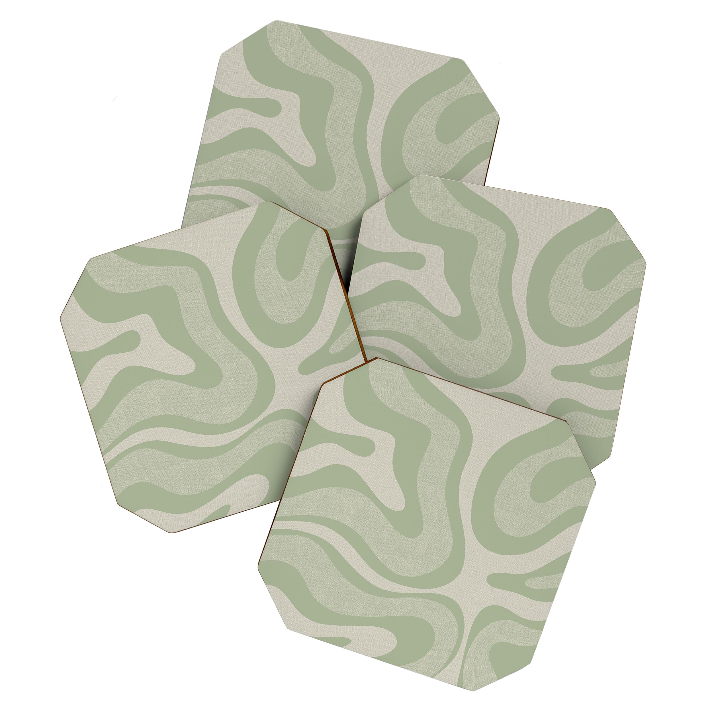 Textured Modern Liquid Swirl Abstract Pattern in Sage Coaster Gallery Image 1