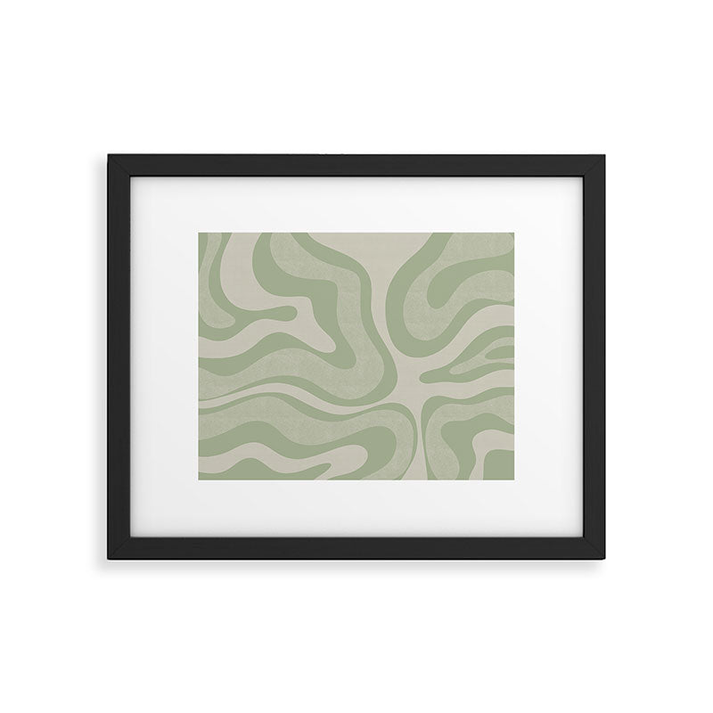 Textured Modern Liquid Swirl Abstract Pattern in Sage Framed Art Print Gallery Image 5