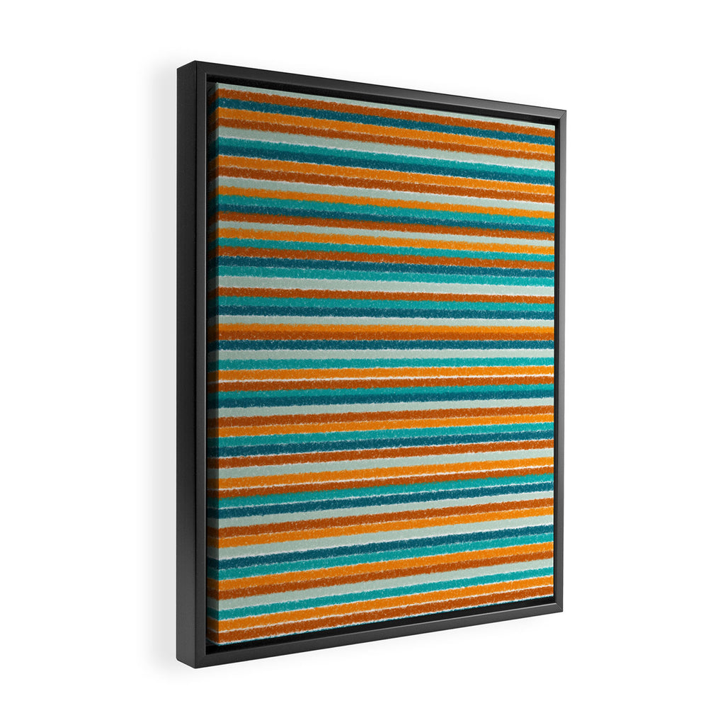 Textured Summer Stripes Pattern in Orange, Rust, Turquoise, Teal, and White Framed Canvas Print Gallery Image 2