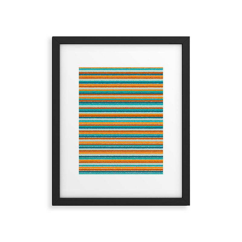 Textured Summer Stripes Pattern in Orange, Rust, Turquoise, Teal, and White Framed Art Print Gallery Image 5