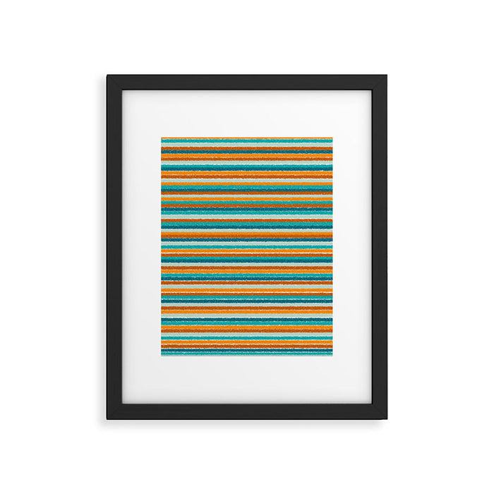 Textured Summer Stripes Pattern in Orange, Rust, Turquoise, Teal, and White Framed Art Print Gallery Image 1