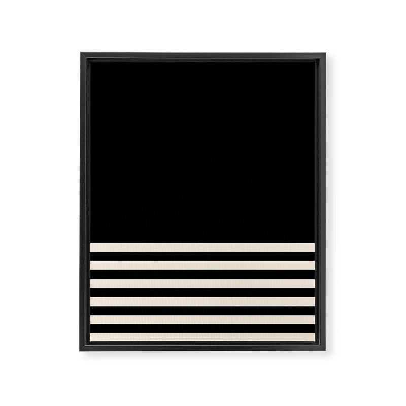 Thin Cuff Stripes Minimalist Pattern in Black and Almond Cream Framed Canvas Print Gallery Image 8