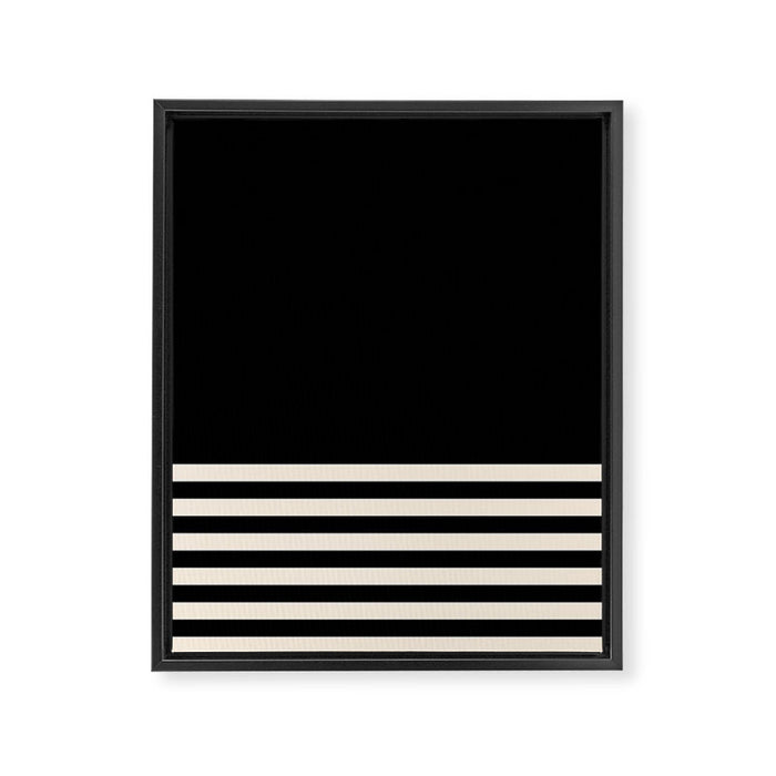 Thin Cuff Stripes Minimalist Pattern in Black and Almond Cream Framed Canvas Print Gallery Image 1
