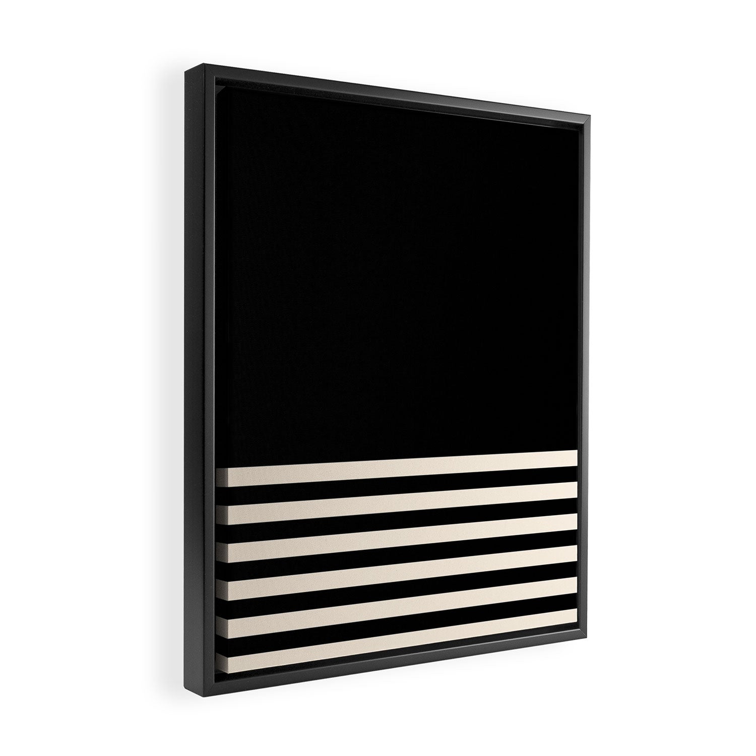 Thin Cuff Stripes Minimalist Pattern in Black and Almond Cream Framed Canvas Print Gallery Image 2