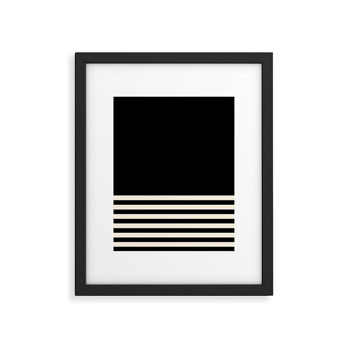 Thin Cuff Stripes Minimalist Pattern in Black and Almond Cream Framed Art Print Gallery Image 1