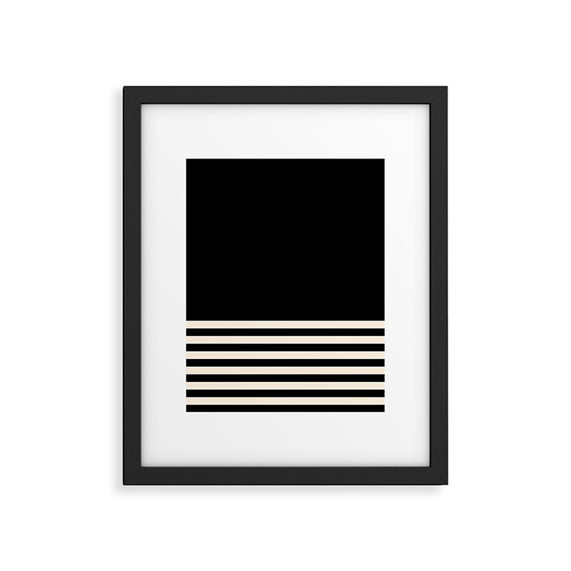 Thin Cuff Stripes Minimalist Pattern in Black and Almond Cream Framed Art Print Gallery Image 6