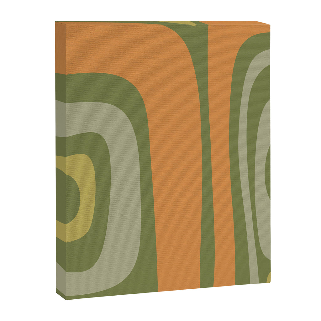 Tiki Abstract Minimalist Mid-Century Modern Pattern in Retro Olive Green and Orange Tones Canvas Print Gallery Image 6