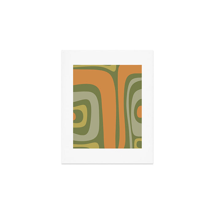 Tiki Abstract Minimalist Mid-Century Modern Pattern in Retro Olive Green and Orange Tones Art Print Gallery Image 1