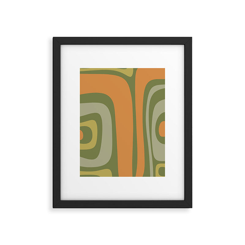 Tiki Abstract Minimalist Mid-Century Modern Pattern in Retro Olive Green and Orange Tones Framed Art Print Gallery Image 5