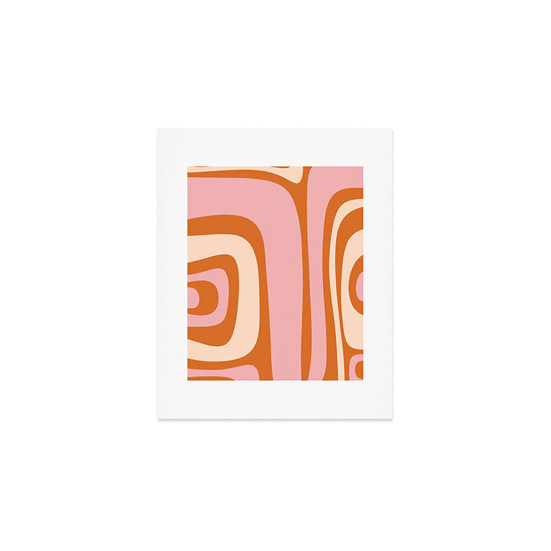 Tiki Abstract Minimalist Mid-Century Modern Pattern Pink Orange Cream Art Print Gallery Image 1