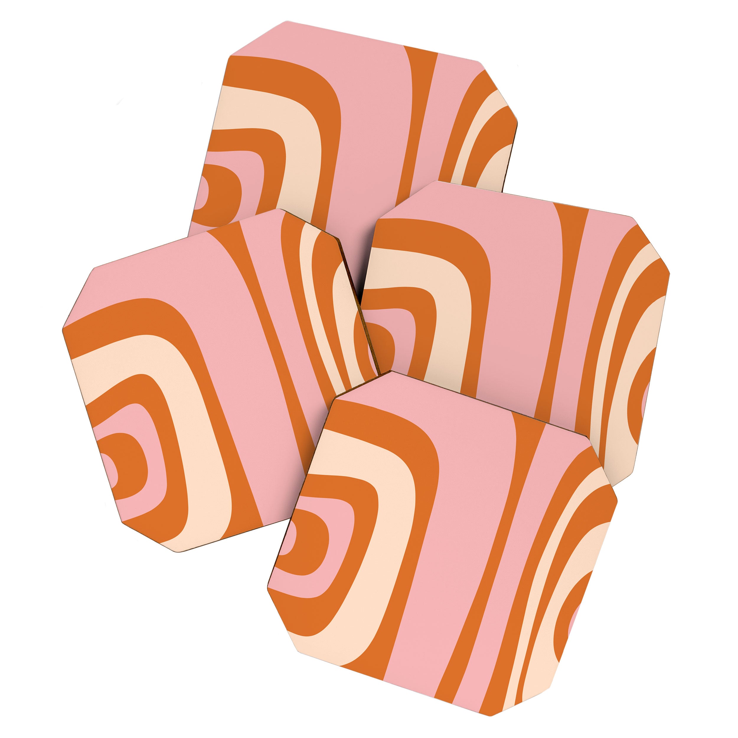 Tiki Abstract Minimalist Mid-Century Modern Pattern Pink Orange Cream Coaster Gallery Image 1