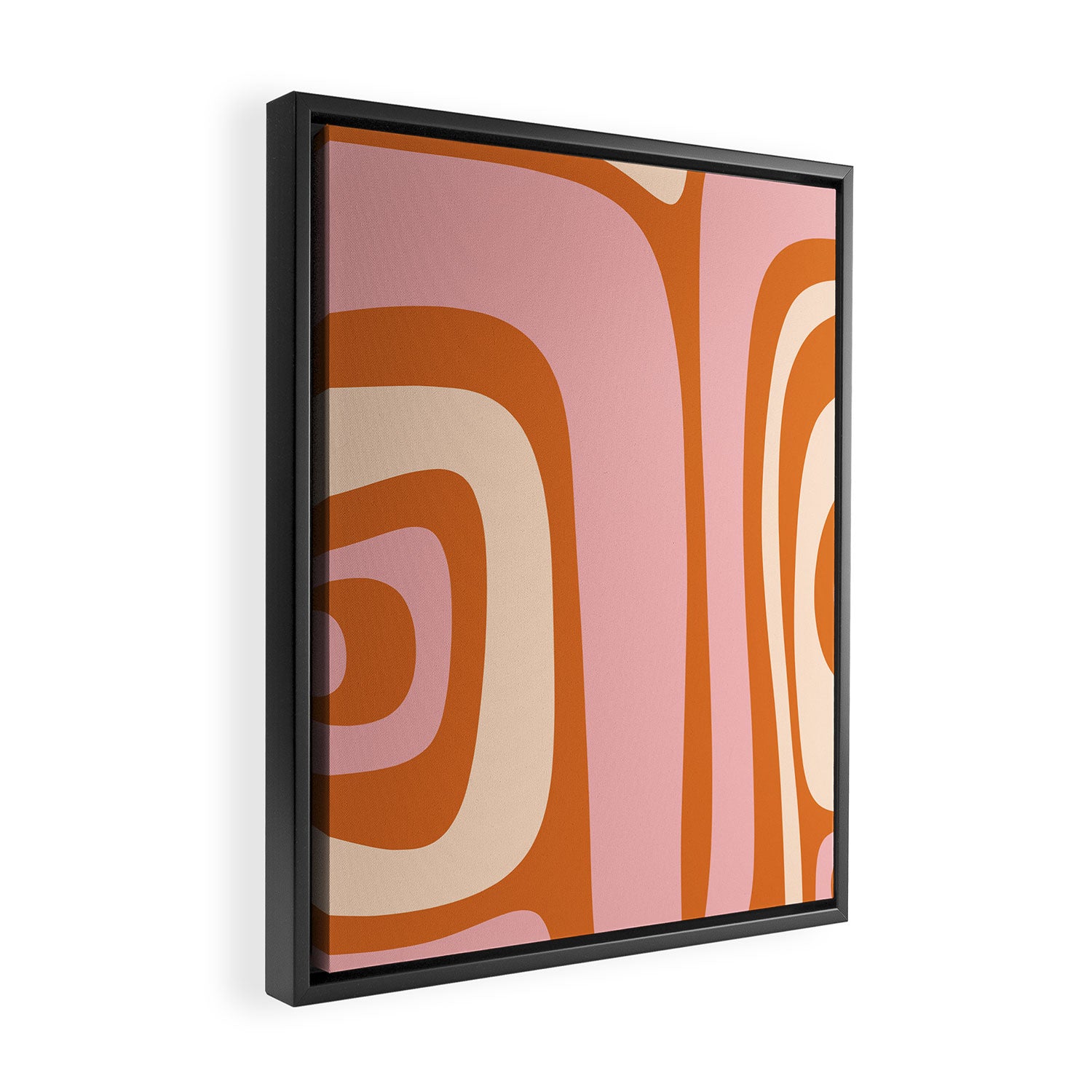 Tiki Abstract Minimalist Mid-Century Modern Pattern Pink Orange Cream Framed Canvas Print Gallery Image 2