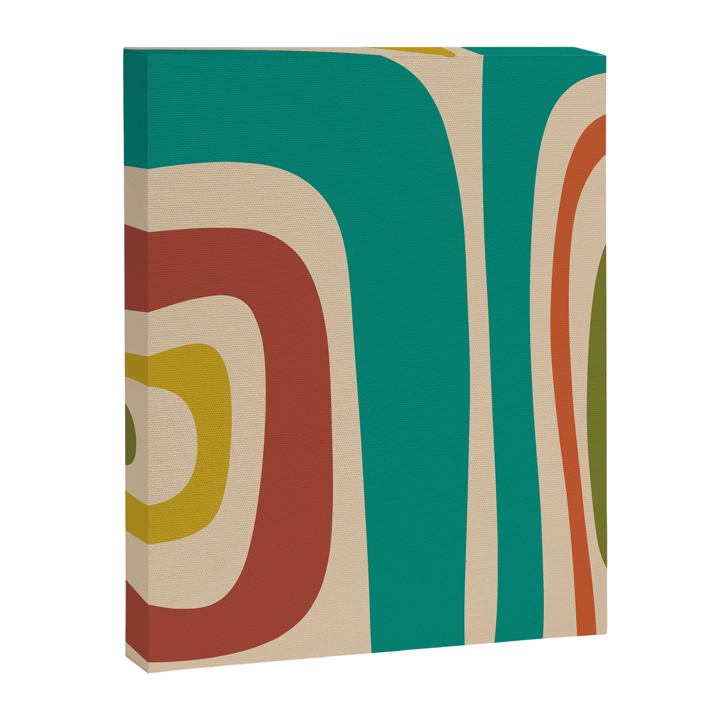Tiki Minimalist Mid-Century Modern Abstract Pattern in Mid Mod Teal Orange Olive Mustard Beige Canvas Print Gallery Image 6